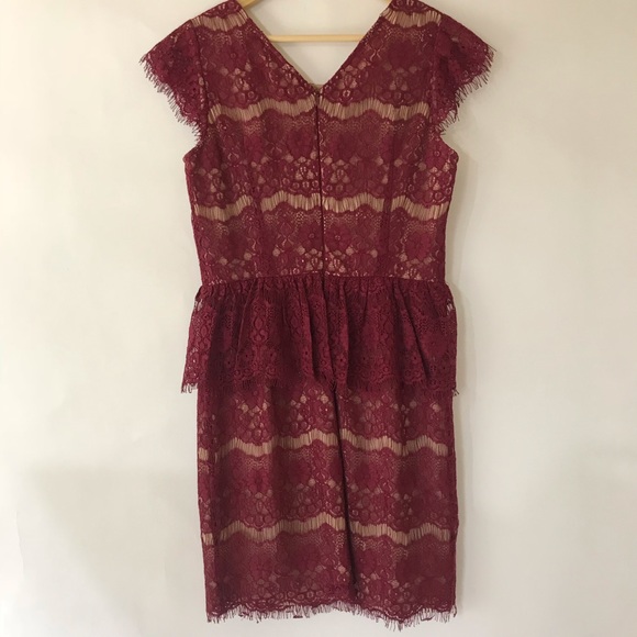 Anthropologie Maeve Dark Red Lace Peplum Dress M - Picture 5 of 8